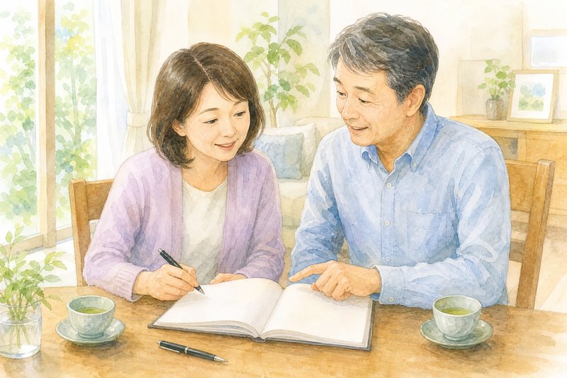 エンディングノートに記入する50代の夫婦