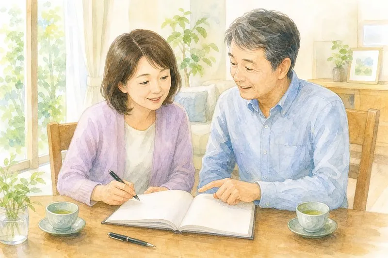 エンディングノートに記入する50代の夫婦