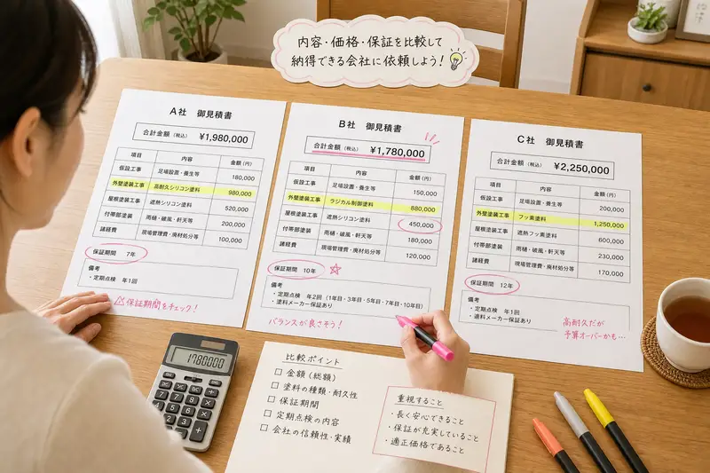 見積書を比較するイメージ