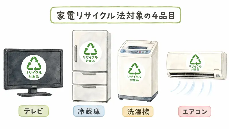 家電リサイクル法対象の4品目のイメージ