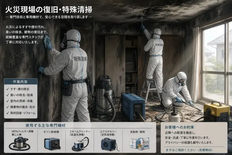 火災現場の復旧・特殊清掃の流れと費用｜すす除去からリフォームまで