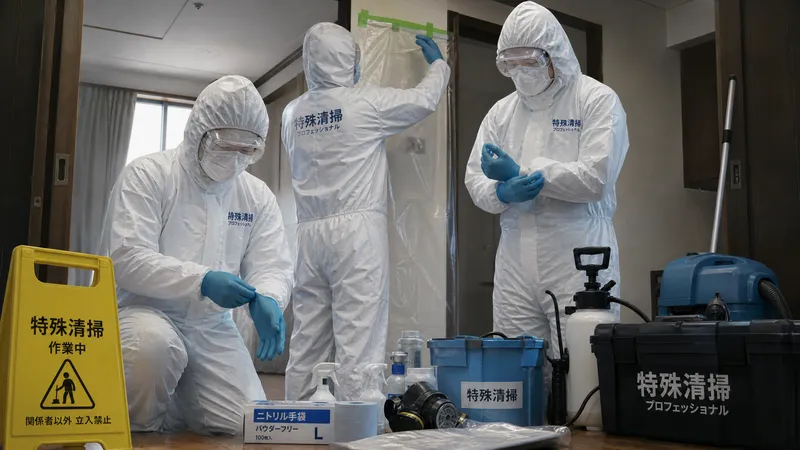 孤独死発見から特殊清掃までの流れを示すフローチャート