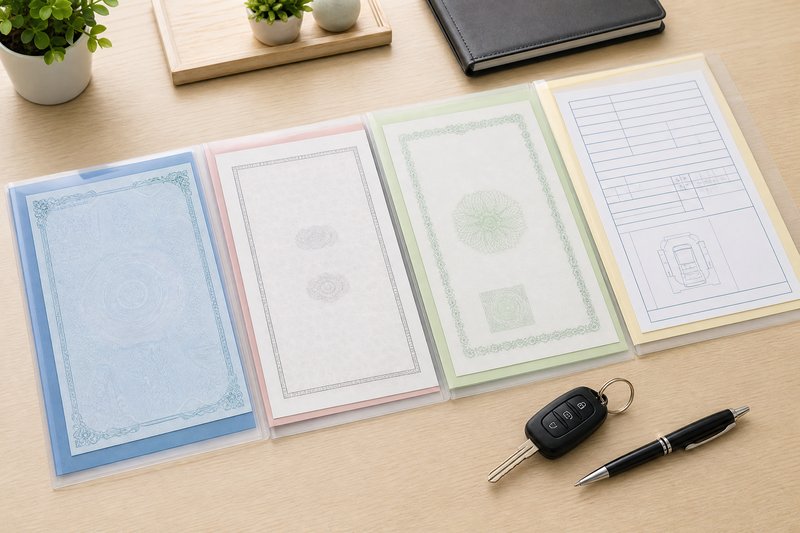 名義変更に必要な書類一式が並んでいるイラスト