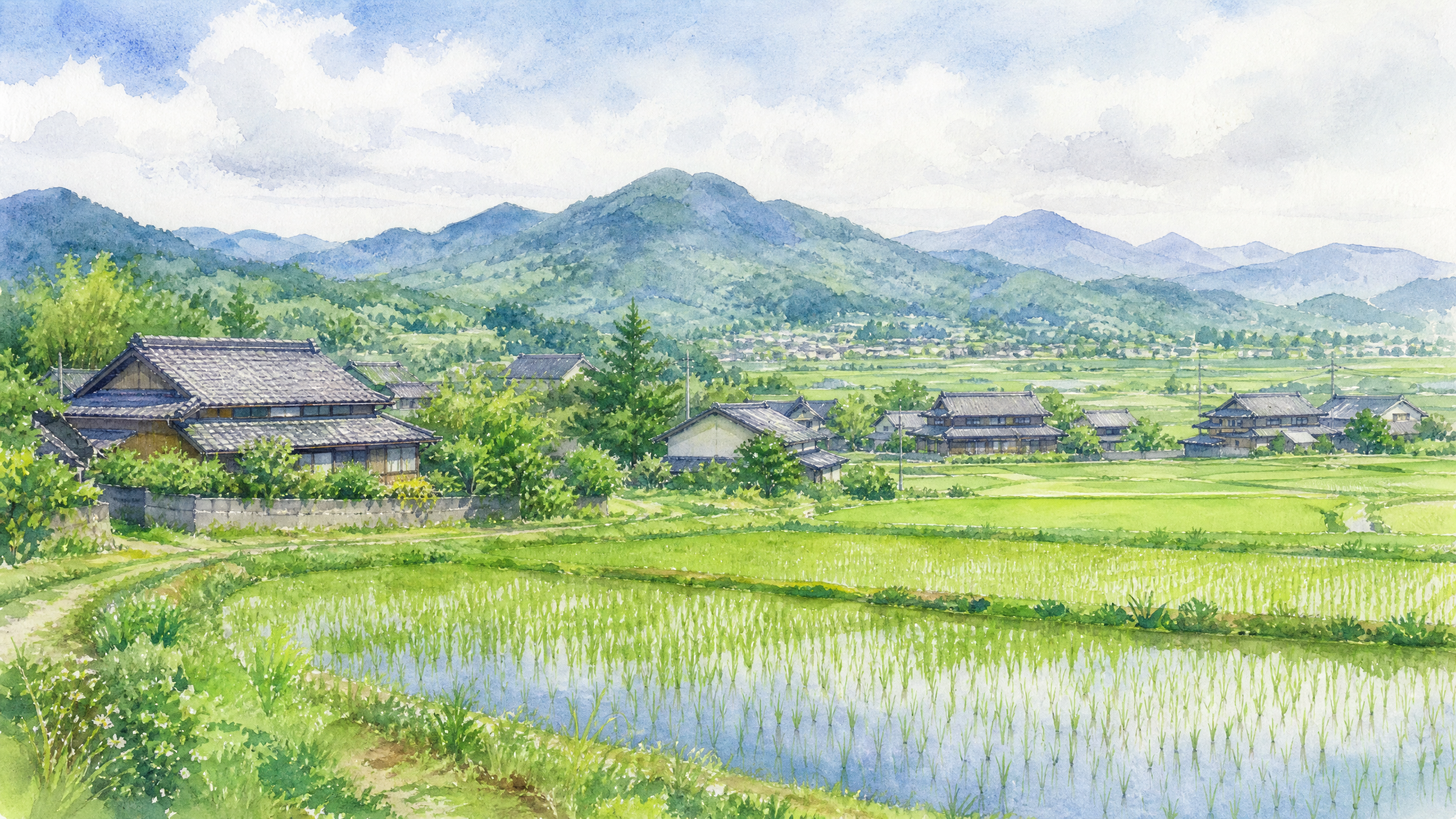 筑後地方の田園風景と住宅のイメージ