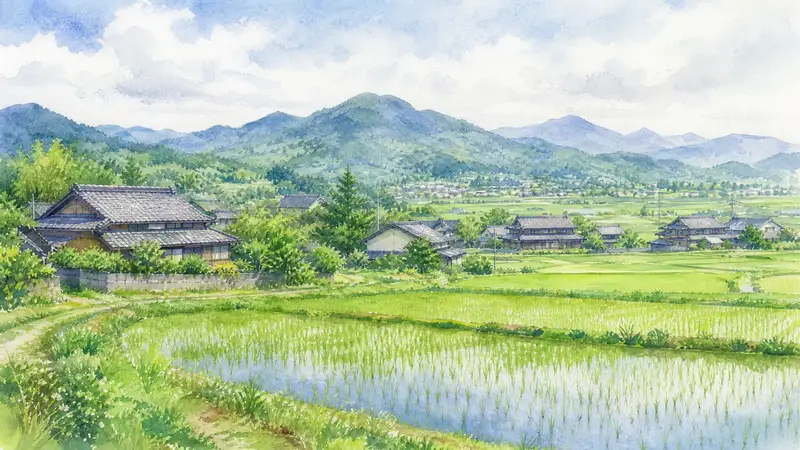 筑後地方の田園風景と住宅のイメージ