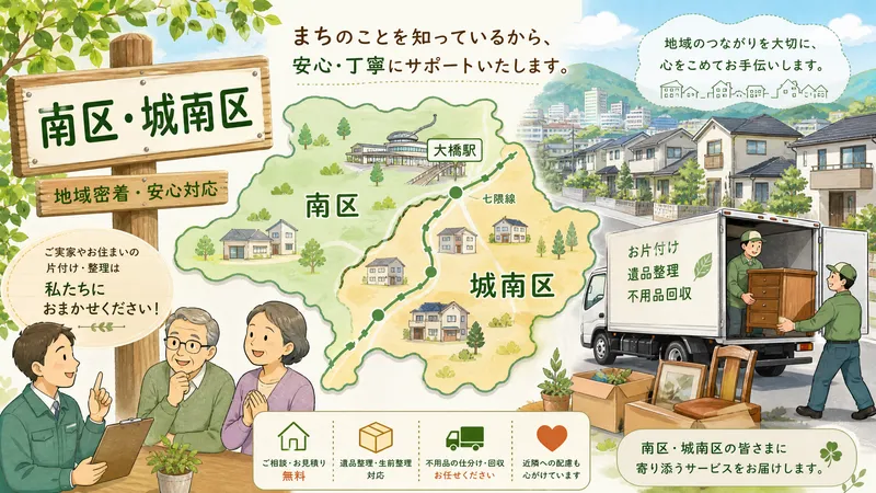 福岡市南区・城南区の遺品整理ガイド｜粗大ごみ処分と地域の特徴・費用相場