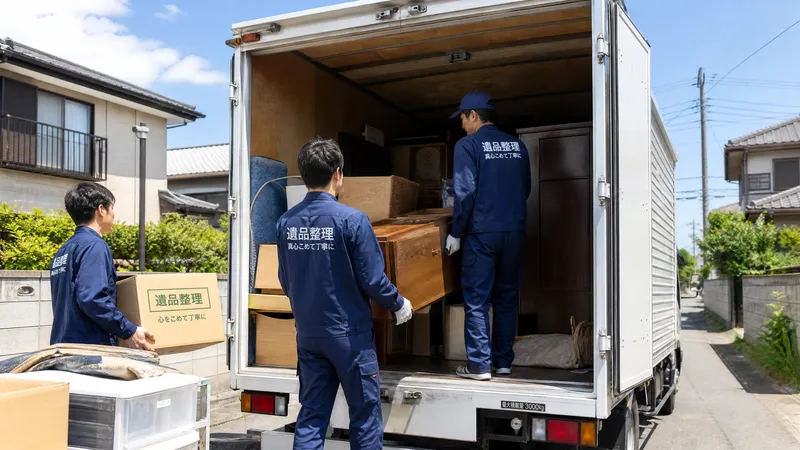 遺品整理業者との契約書類を確認している様子