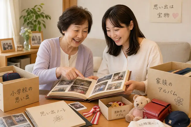 親子で話し合いながら片付けるイメージ