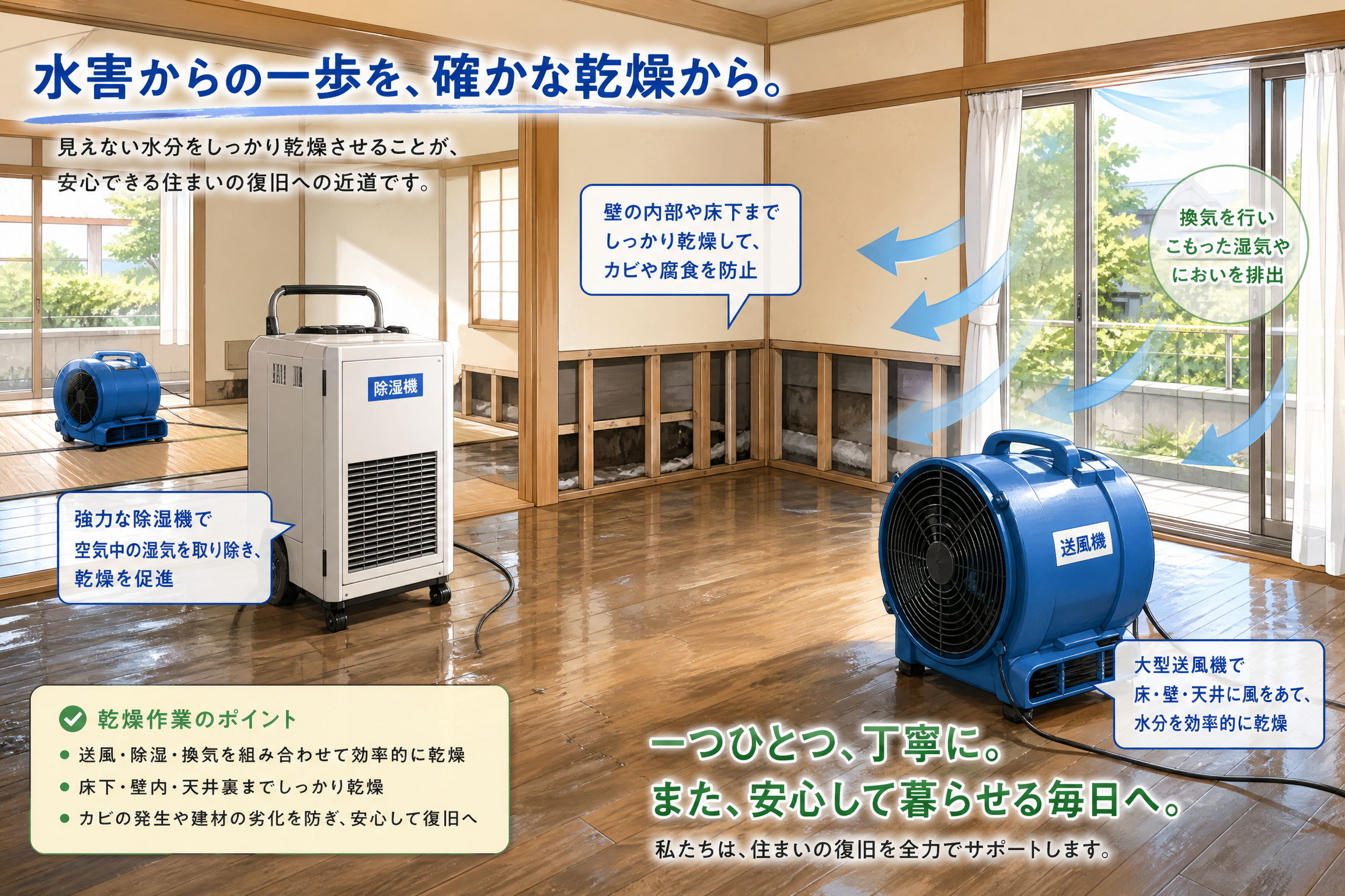 水害復旧の消毒作業