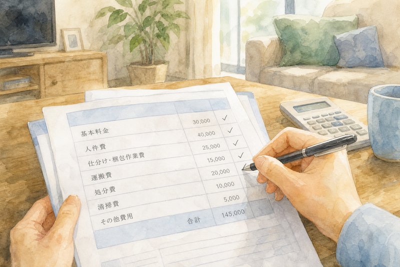 遺品整理の見積書を確認する様子