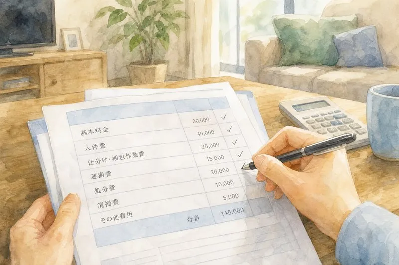 遺品整理の見積書を確認する様子